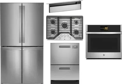 5 Piece Package Includes Refrigerator, Cooktop, Wall Oven, Hood And Dishwasher